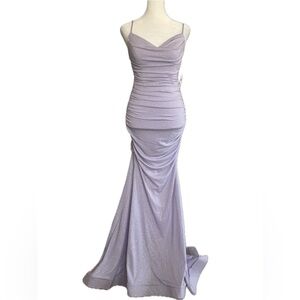 Windsor Women’s Cowl Neck Mermaid Glitter Lavender Formal Gown
